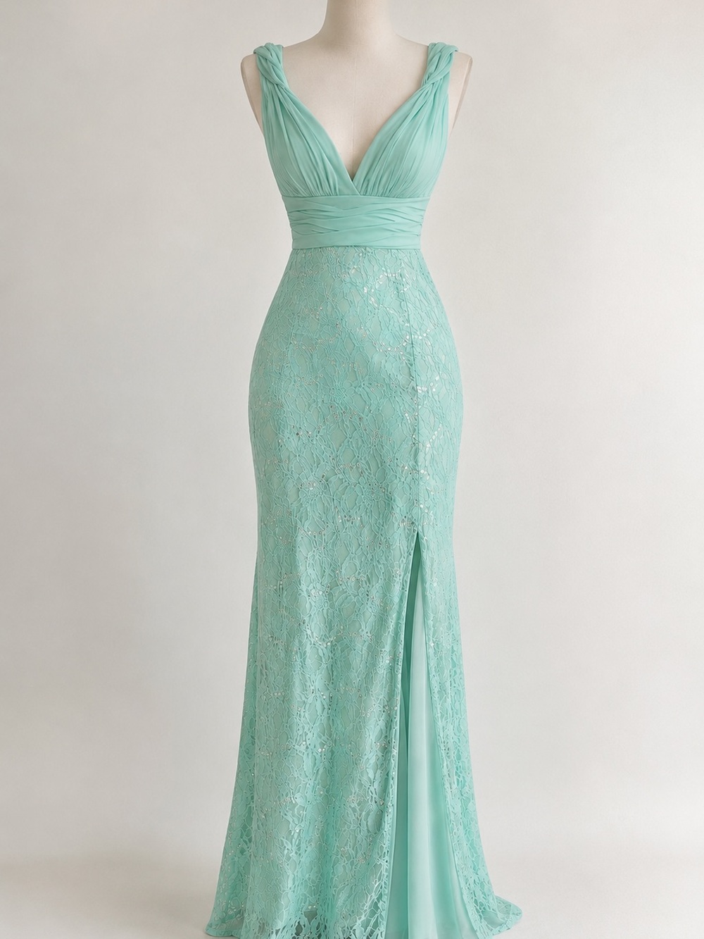 Vintage turquoise/green Lace & Chiffon Maxi Dress
